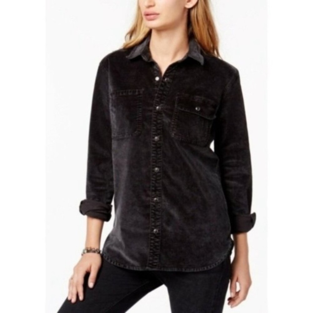 Lucky Brand Black Velvet Boyfriend Shirt EUC